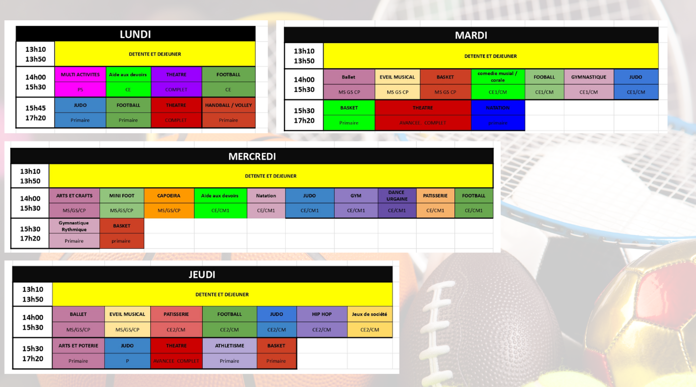 planning des